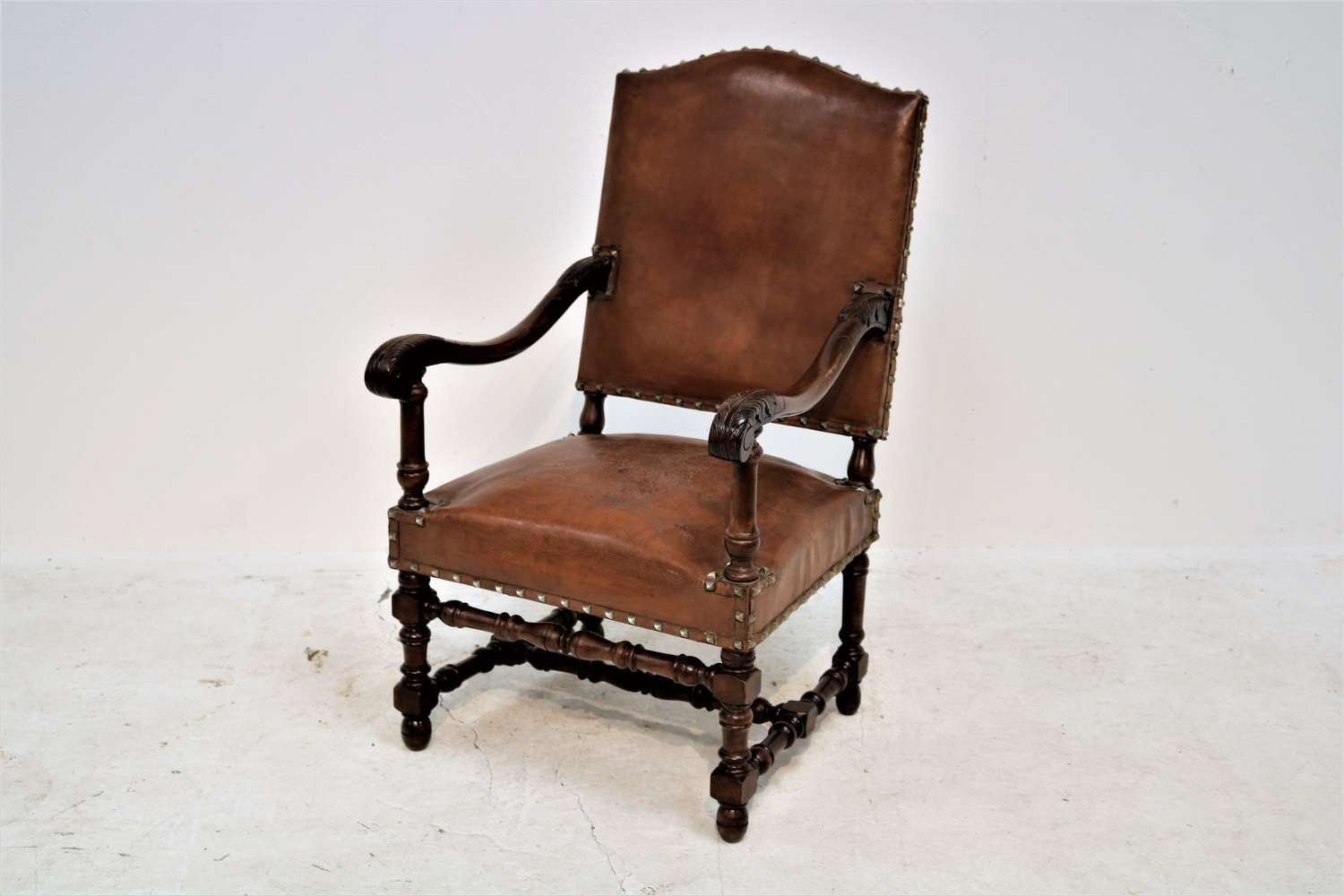 French 19th century walnut elbow chair (original leather)