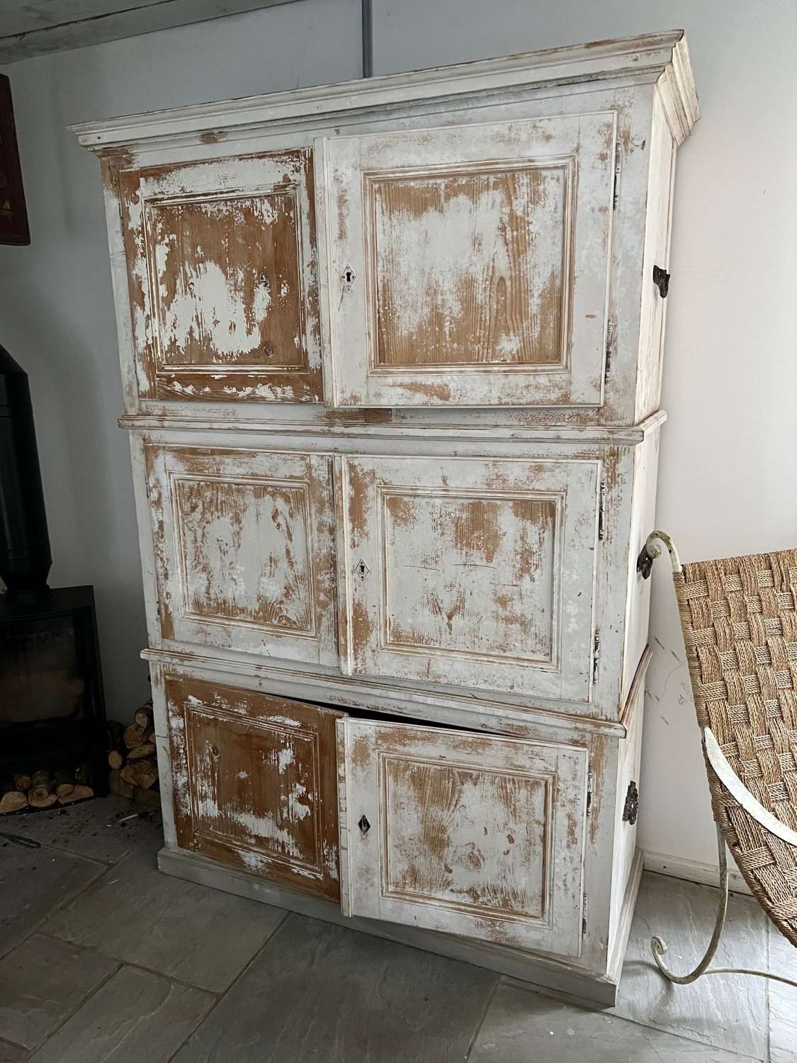 Painted French campaign cupboard circa 1840