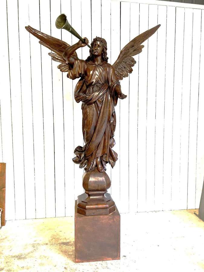 18th century carved oak herald angel statue circa 1770