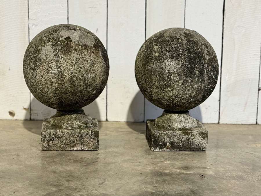 A pair of stone ball finials circa 1930