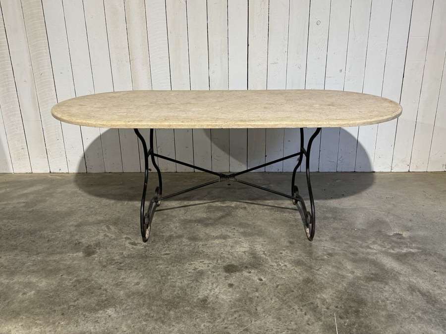 A large mid century marble top dining table Indoor/Outdoor