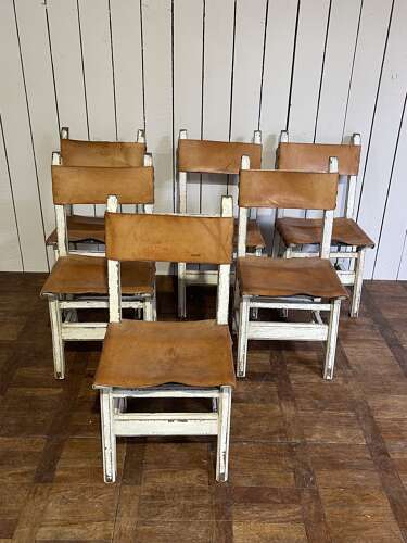 Set of 6 x leather dining chairs - Catalan - 1900
