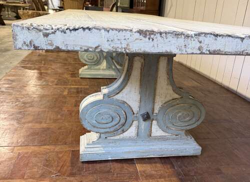 Large Italian painted dining table with carved supports  circa 1920